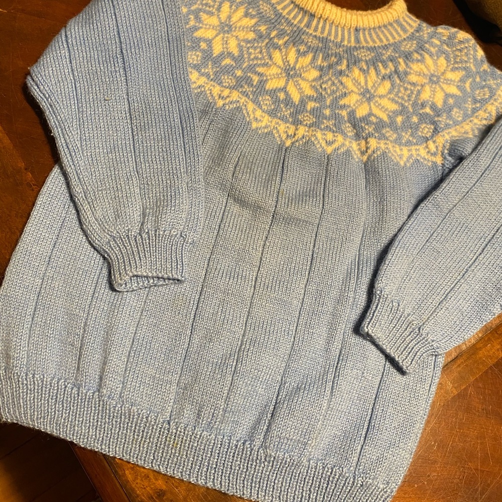 Blue and Cream Women's Crew Neck Sweater - Picture 2 of 5